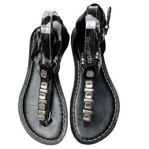 Bernardo Milan Flat T-strap Black Leather Sandal